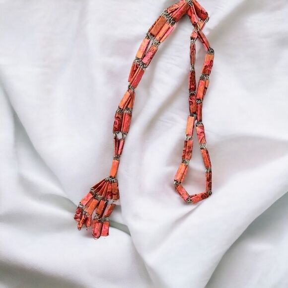 Pink variegated tassel necklace - Picture 1 of 8